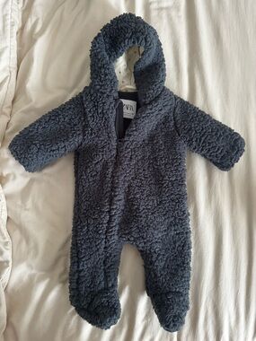 ZARA Dark Navy Sherpa Hooded Baby One-Piece